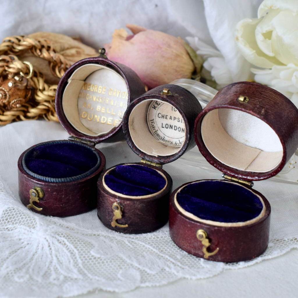 Large Antique Victorian Leather Round Ring Box, “George Davidson”.
