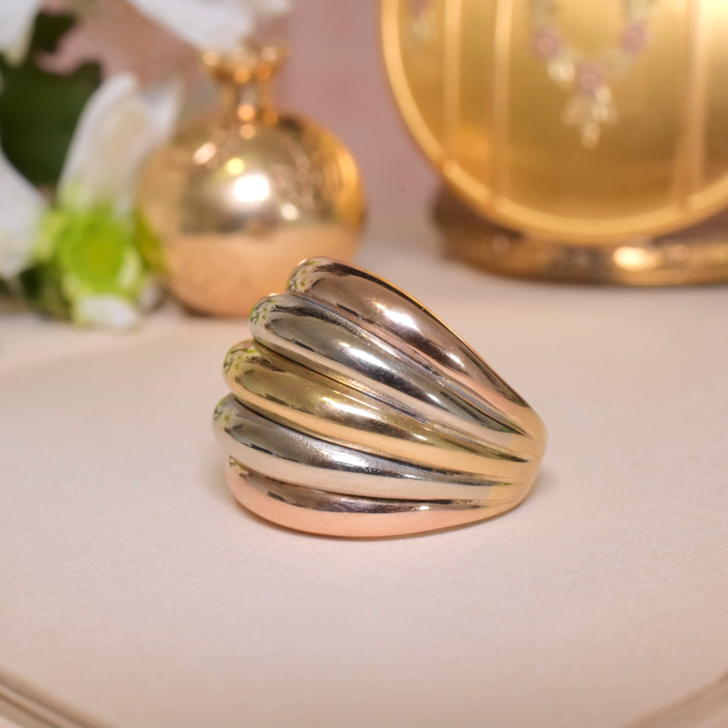 Estate Italian 18ct Tri-Colour Gold Bombe Ring