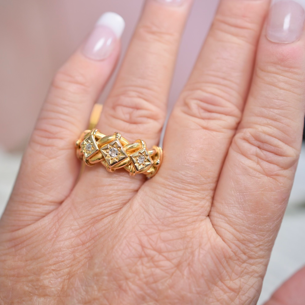 Antique Edwardian 18ct Rose Gold And Diamond Triple Knot Ring - Birmingham 1910