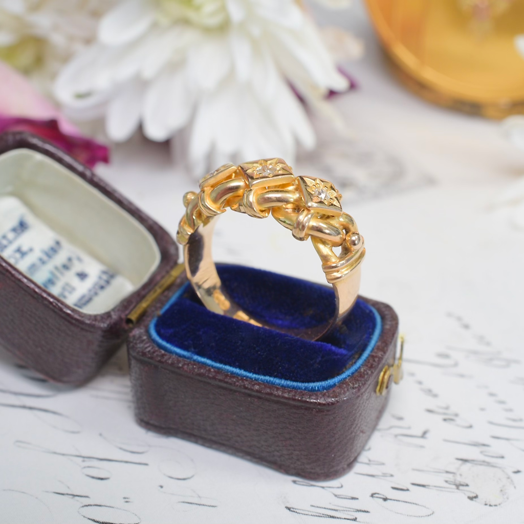 Antique Edwardian 18ct Rose Gold And Diamond Triple Knot Ring - Birmingham 1910