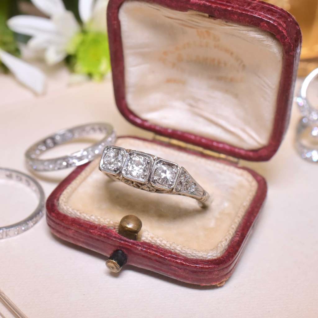 Antique Art Deco Australian 18ct White Gold Diamond Ring By ‘PROUD’ Circa 1920