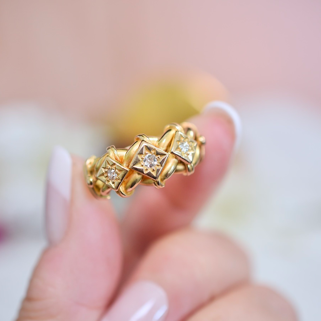 Antique Edwardian 18ct Rose Gold And Diamond Triple Knot Ring - Birmingham 1910
