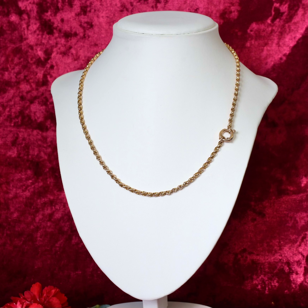 Antique 9ct Rose Gold Fancy Link Chain With Modern Bolt Clasp - 56cm