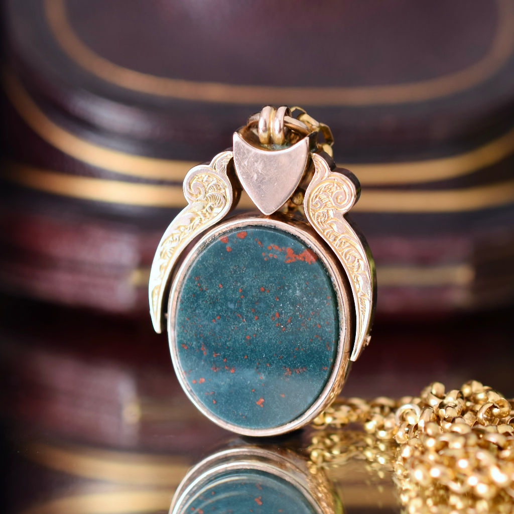 Antique Edwardian 10ct Rose Gold Bloodstone And Carnelian Spinner Fob Pendant