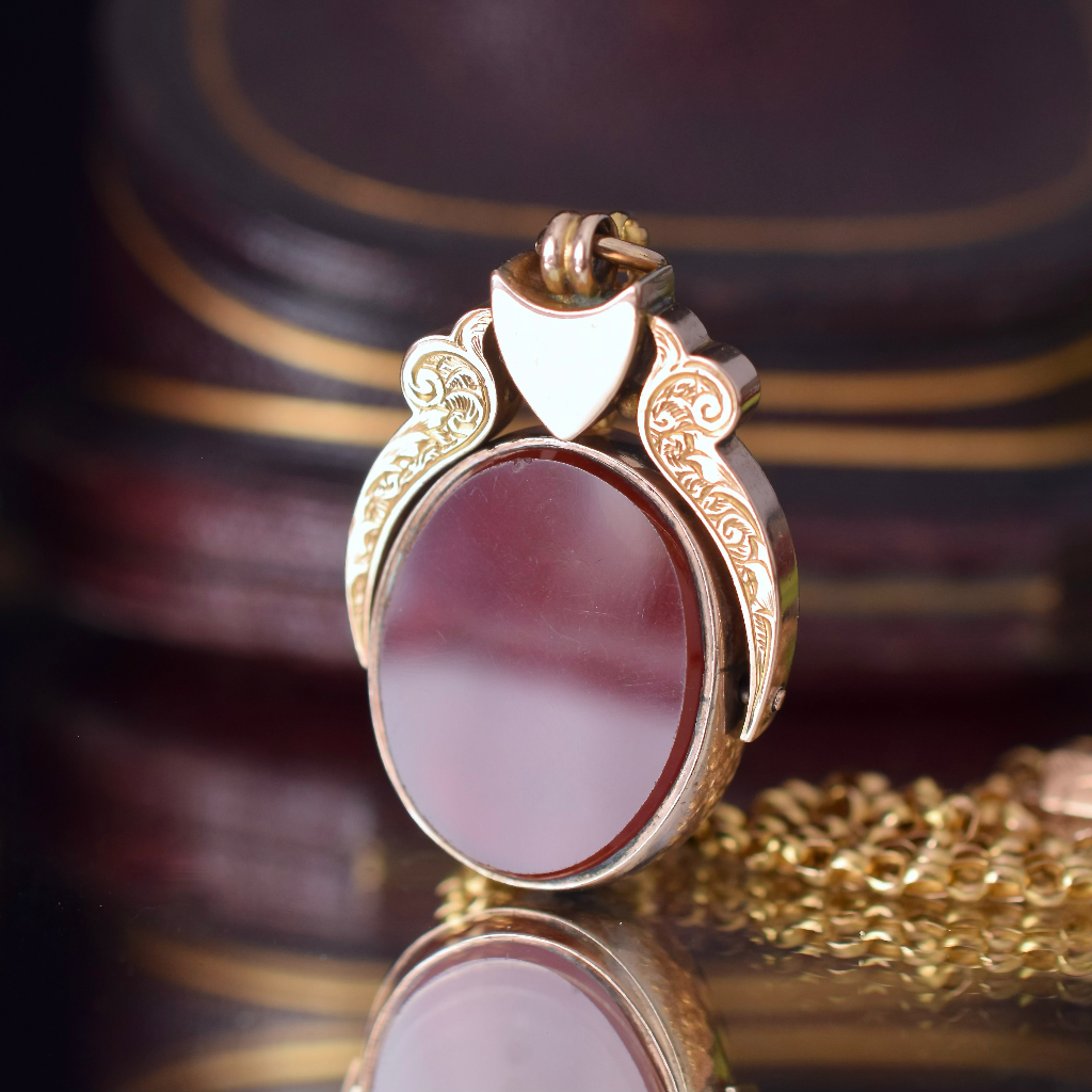 Antique Edwardian 10ct Rose Gold Bloodstone And Carnelian Spinner Fob Pendant