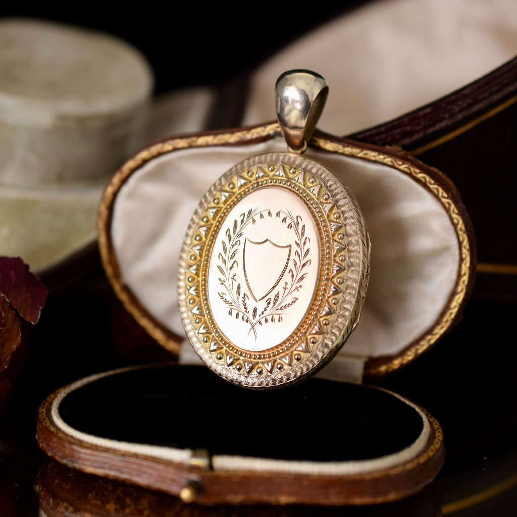 Antique Victorian Gold Gilt Repousse Coral And Seed Pearl Locket Pendant Circa 1880