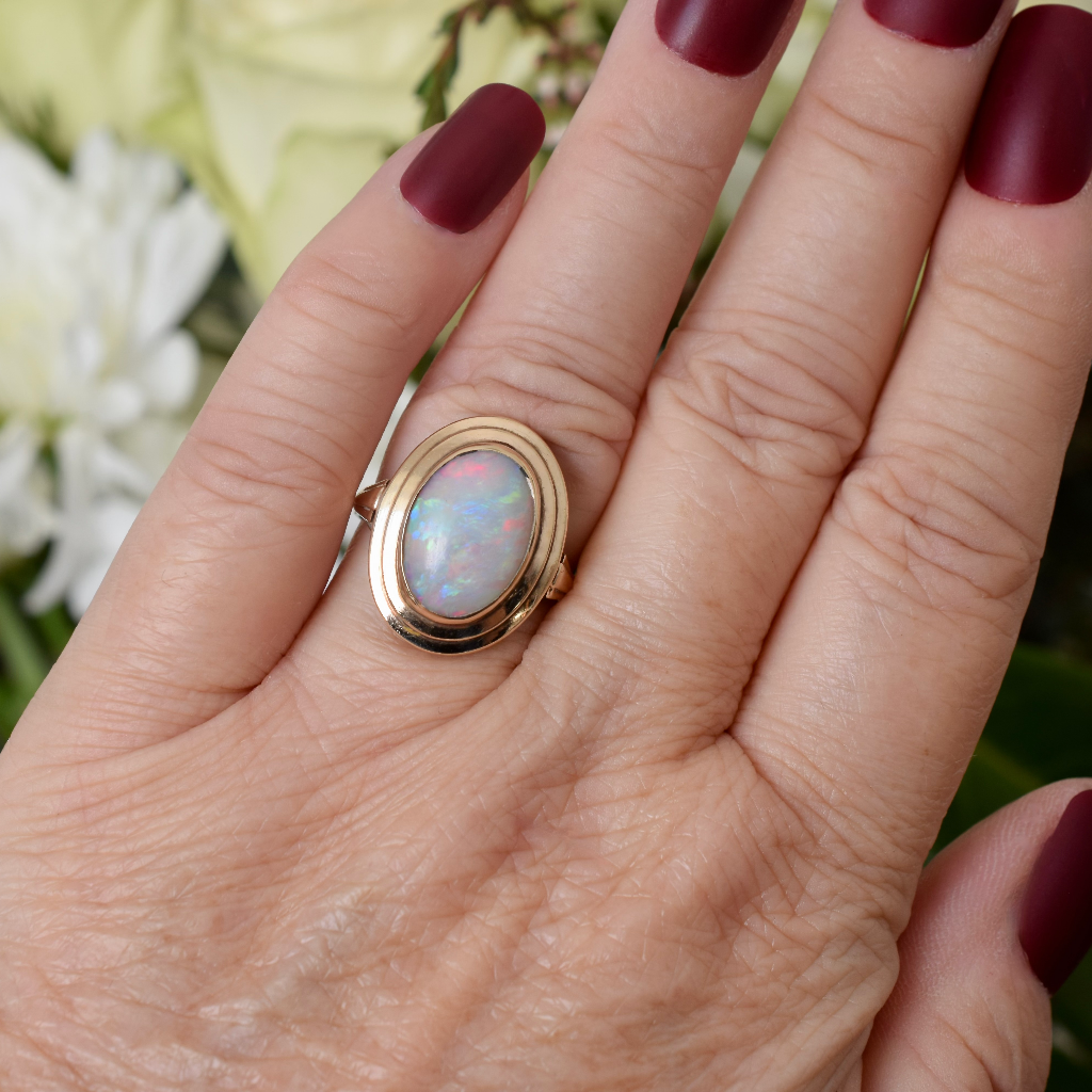Vintage 9ct Yellow Gold Solid White Opal Ring