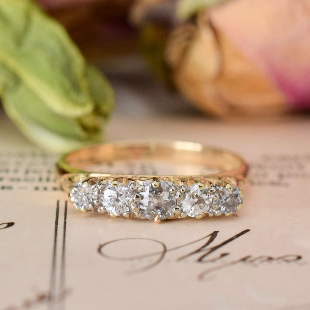 Antique Australian 18ct Yellow Gold Five Stone Diamond Ring Harris And Sprunt Circa 1910
