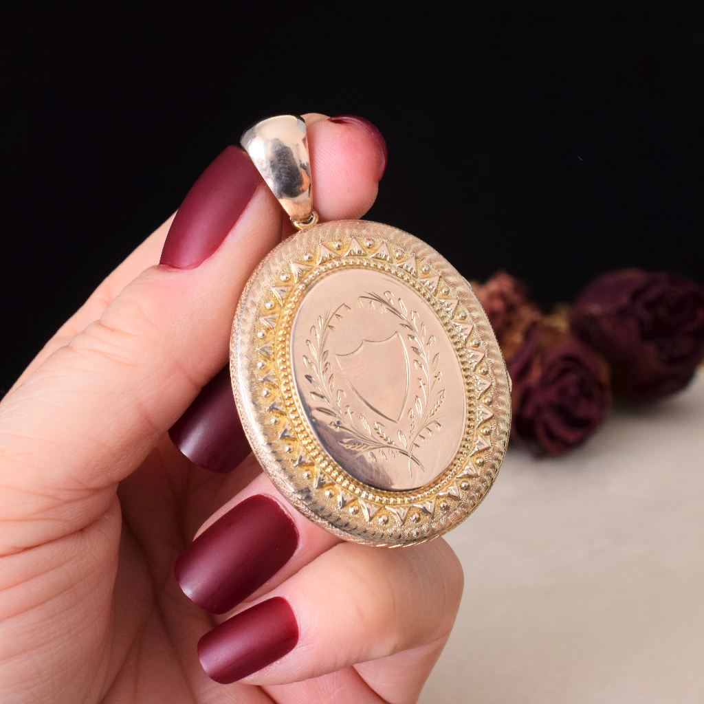 Antique Victorian Gold Gilt Repousse Coral And Seed Pearl Locket Pendant Circa 1880