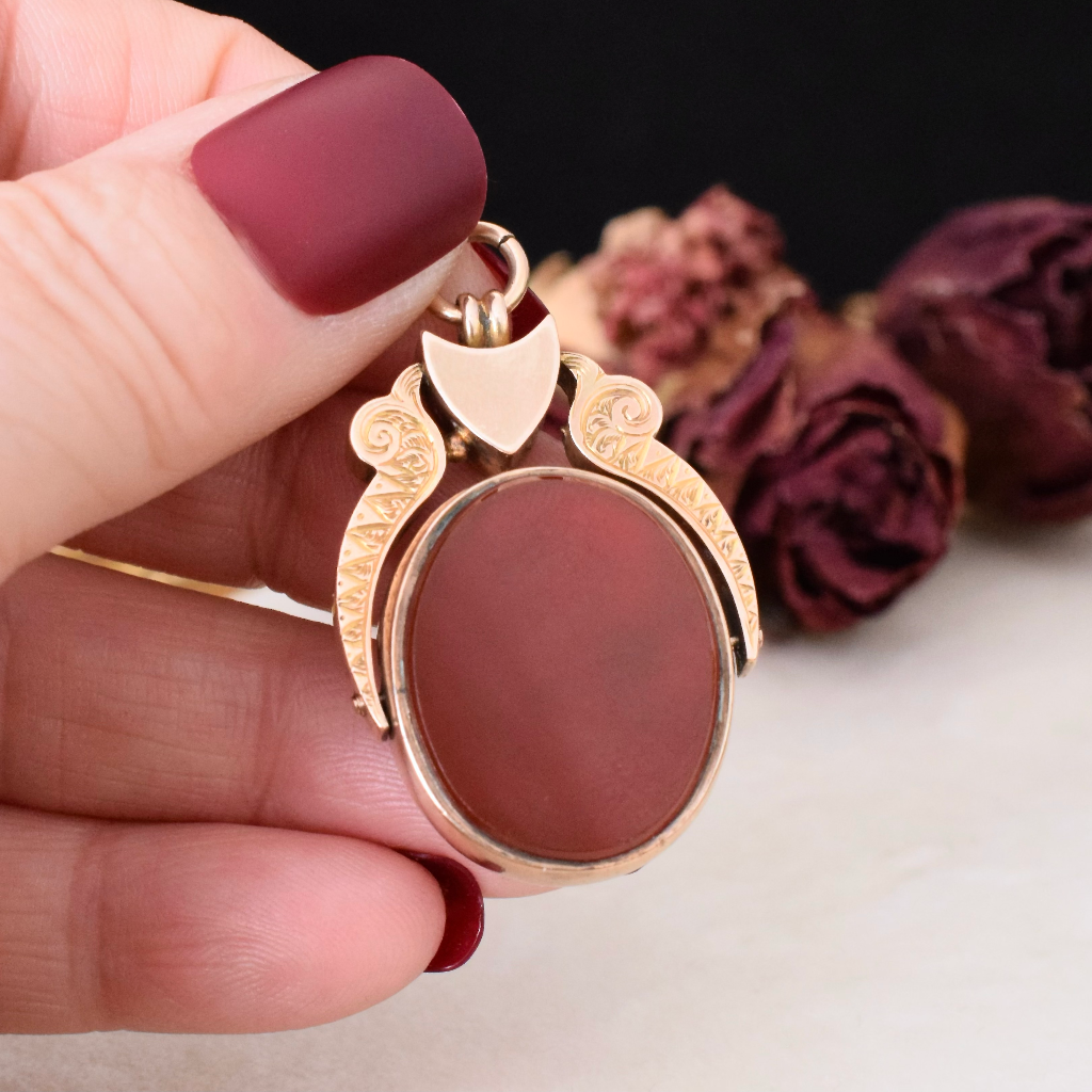 Antique Edwardian 10ct Rose Gold Bloodstone And Carnelian Spinner Fob Pendant