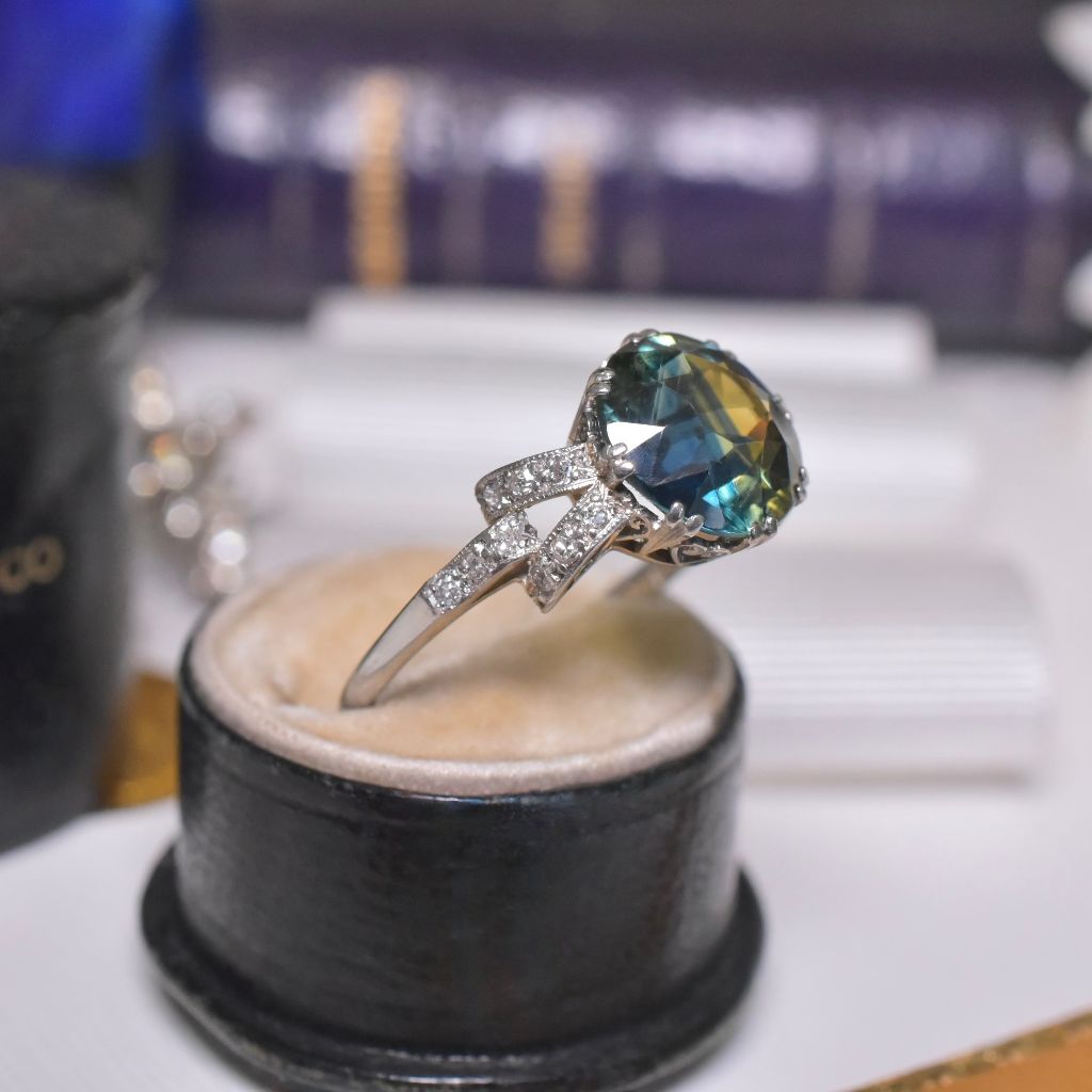Antique 18ct White Gold And Platinum Parti Sapphire And Diamond Ring
