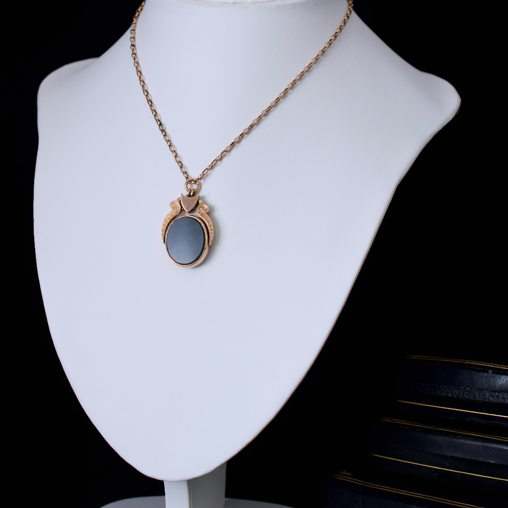Antique Edwardian 10ct Rose Gold Bloodstone And Carnelian Spinner Fob Pendant
