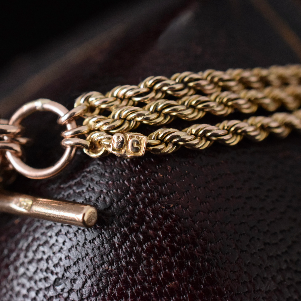 Superb Victorian 9ct Rose Gold Triple Strand Albertina Bracelet With T-bar And Tassel Circa 1890