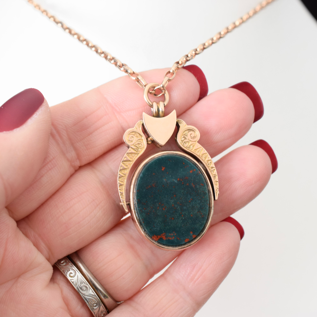 Antique Edwardian 10ct Rose Gold Bloodstone And Carnelian Spinner Fob Pendant