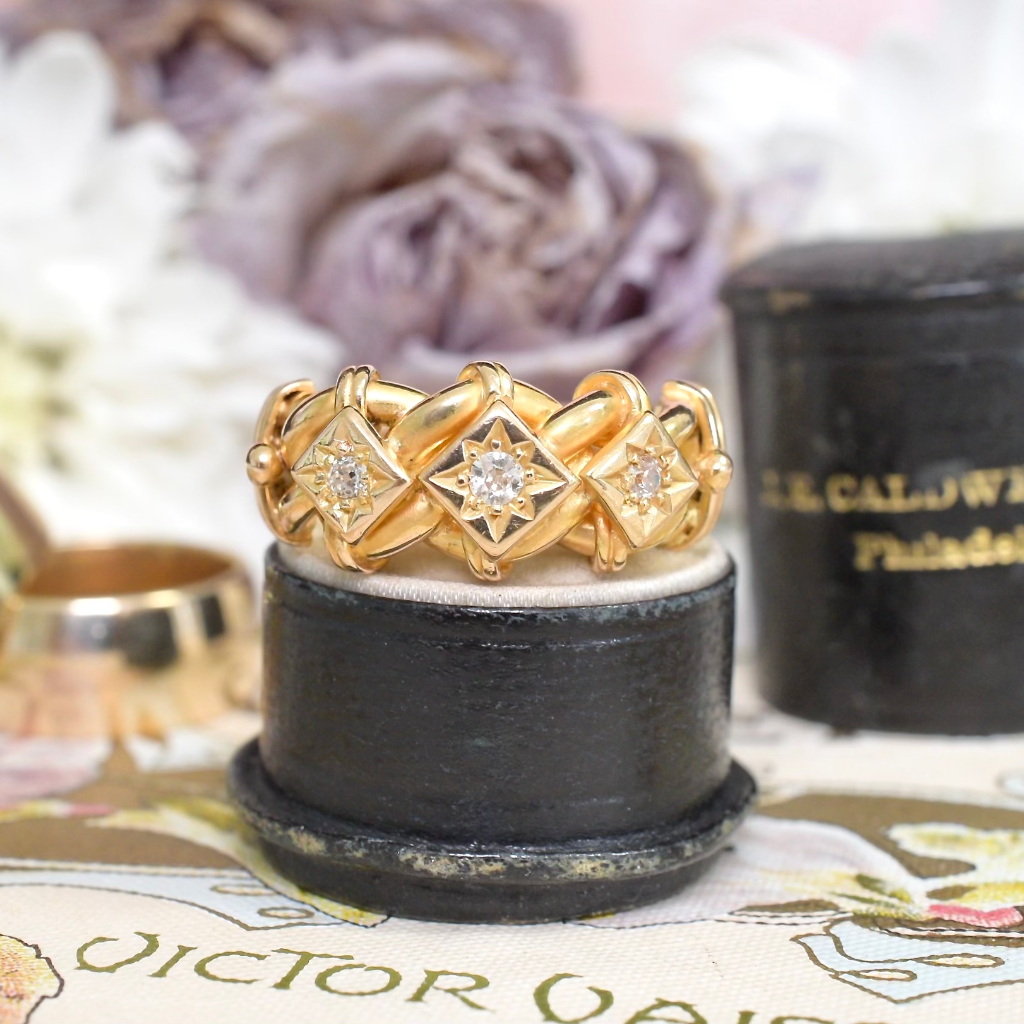 Antique Edwardian 18ct Rose Gold And Diamond Triple Knot Ring - Birmingham 1910