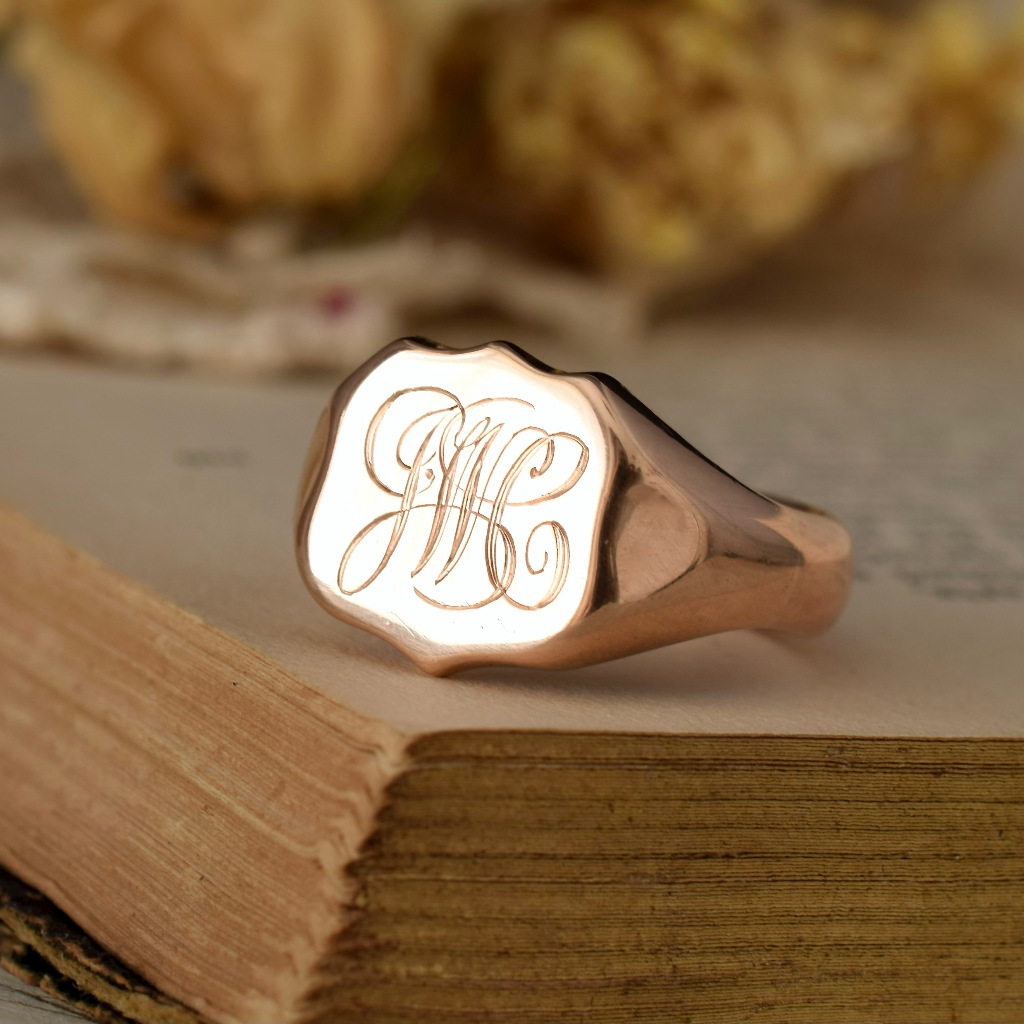Antique Art Deco 9ct Rose Gold Signet Ring Birmingham 1925