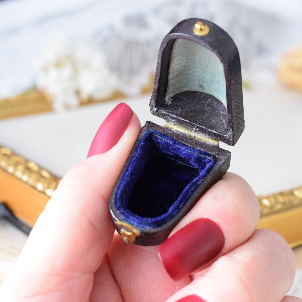 Antique Victorian Leather And Blue Velvet Hinged Thimble Case Circa 1890