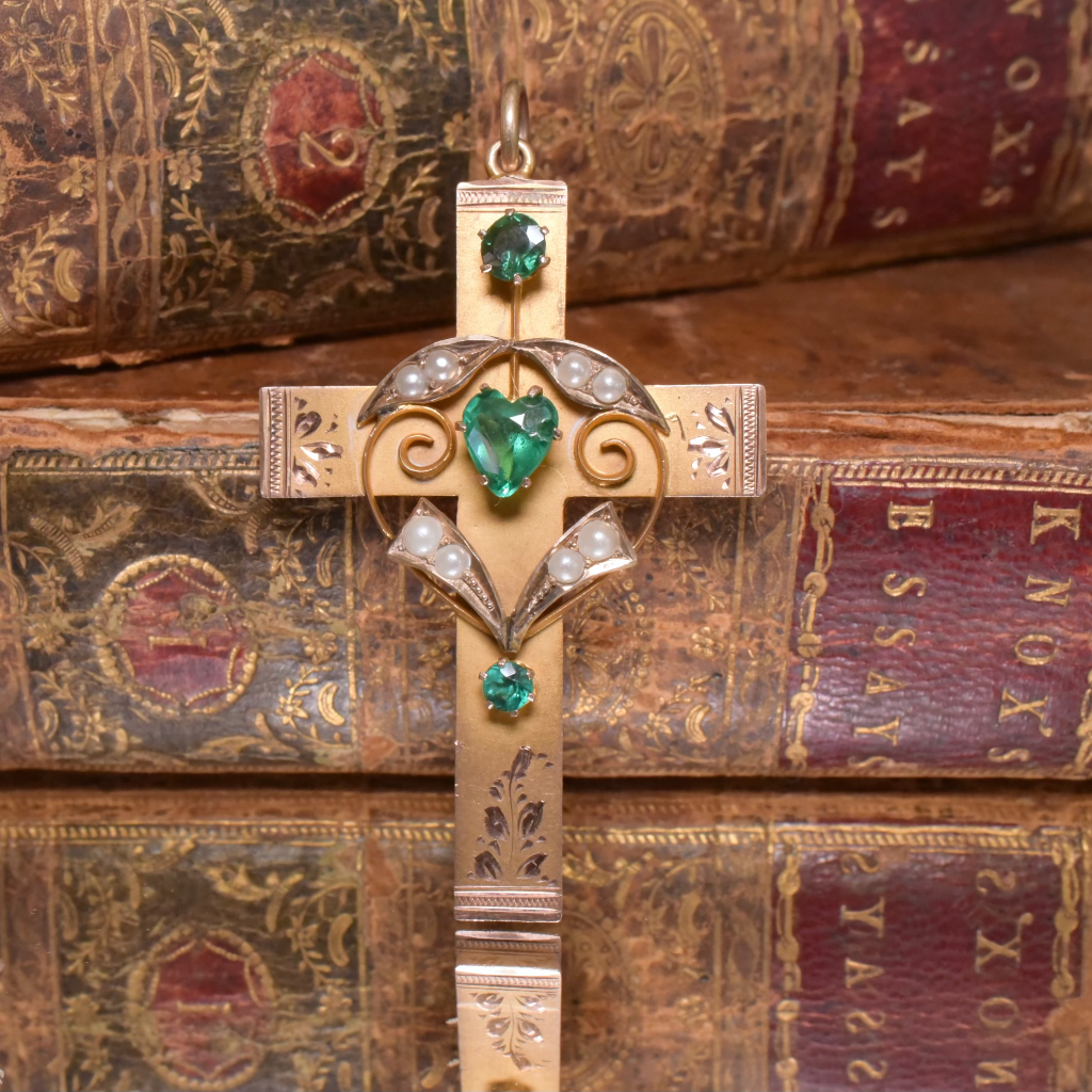 Antique Australian 9ct Rose Gold Garnet Topped Doublet Cross Pendant Circa 1910