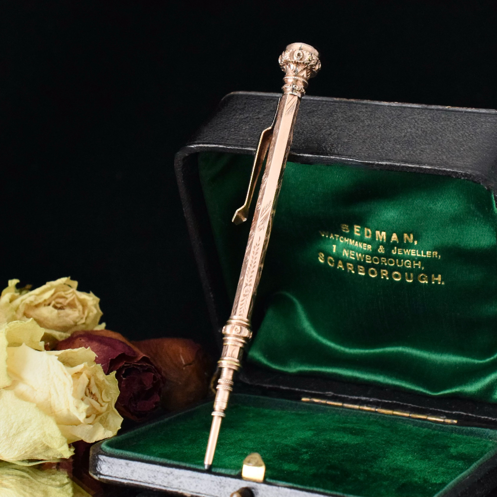 Antique Victorian 9ct Rose Gold Propelling Pencil Circa 1890