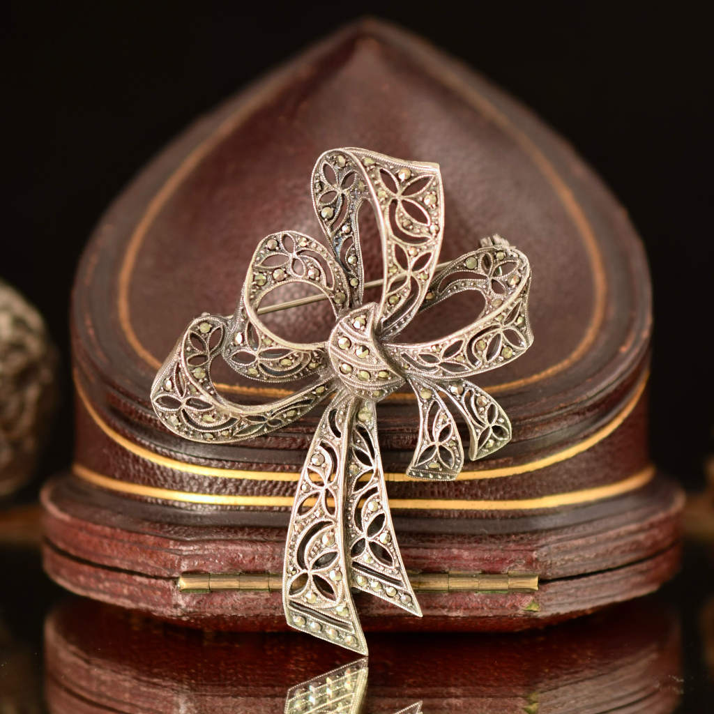Vintage Sterling Silver And Marcasite ‘Bow’ Brooch Circa 1940-1950’s