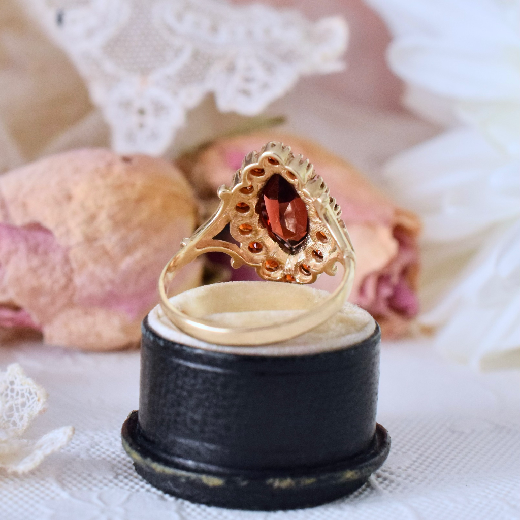 Modern 9ct Yellow Gold Navette Garnet Ring - Birmingham 1990