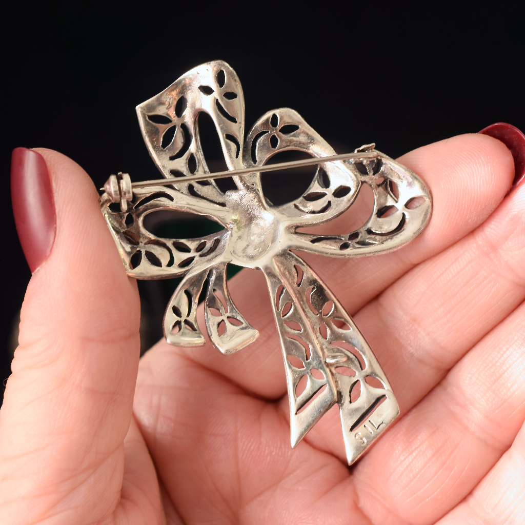 Vintage Sterling Silver And Marcasite ‘Bow’ Brooch Circa 1940-1950’s