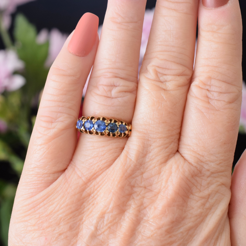 Antique Australian 15ct Yellow Gold And Natural Sapphire Half Hoop Ring Circa 1900