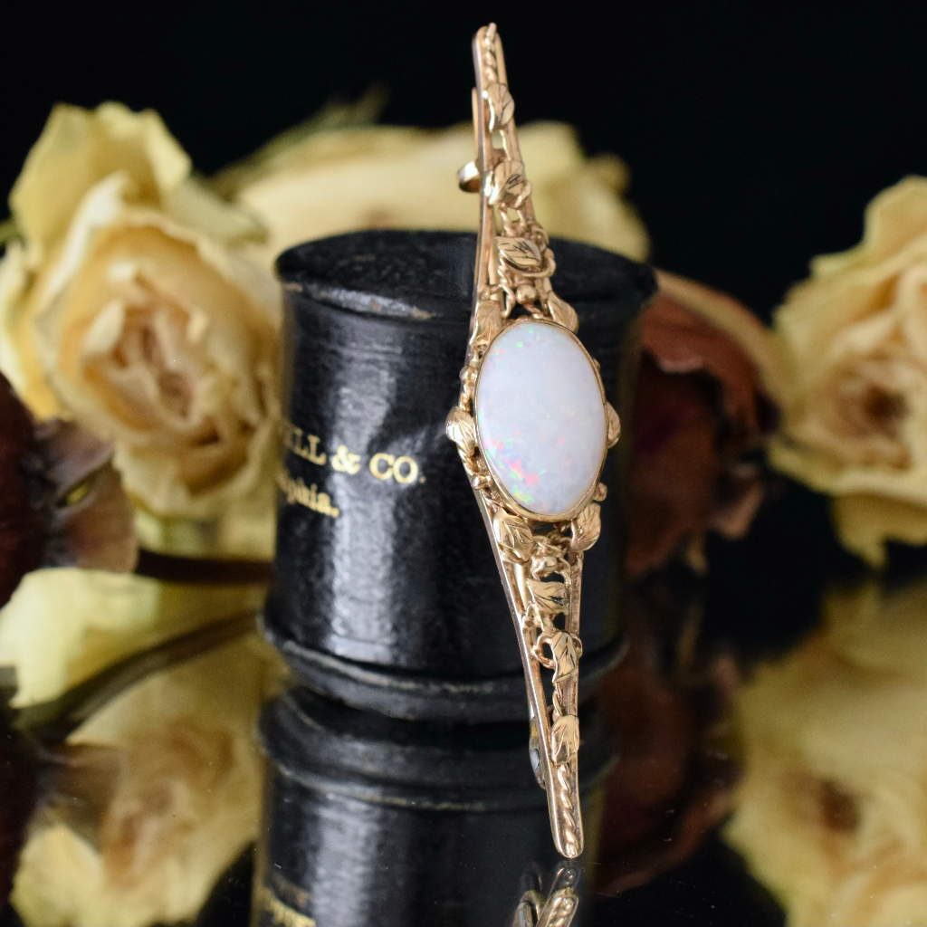 Antique 9ct Yellow Gold And Solid Crystal Opal Brooch