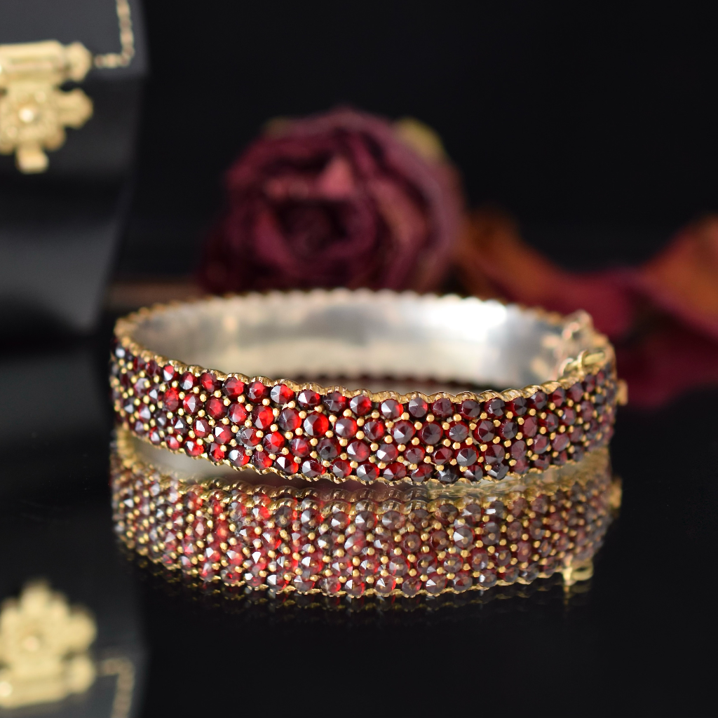 Antique Victorian Bohemian Garnet Four Row Bangle - 1880-1890