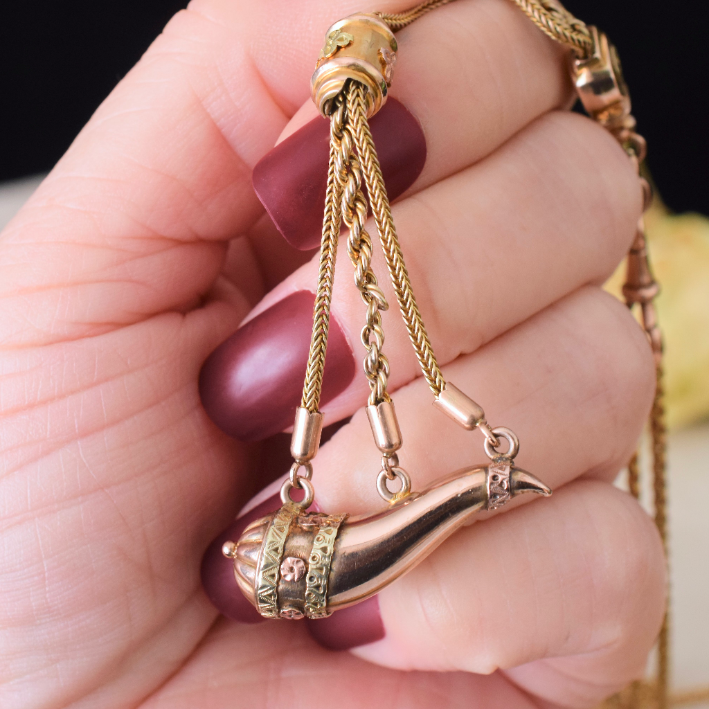 Antique Victorian 9ct Rose And Yellow Gold 'Cornucopia' Horn Of Plenty Pendant