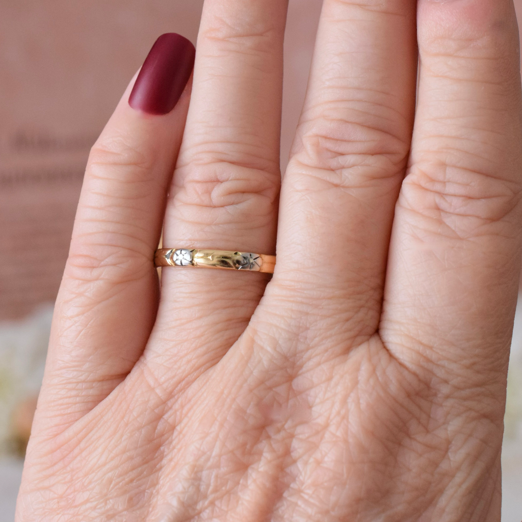 Vintage 18ct Yellow (And White) Gold Cherry Blossom Wedding Style Ring