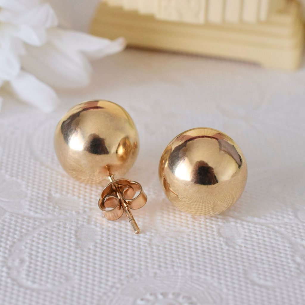 Modern 9ct Yellow Gold ‘Euro Ball’ Stud Earrings