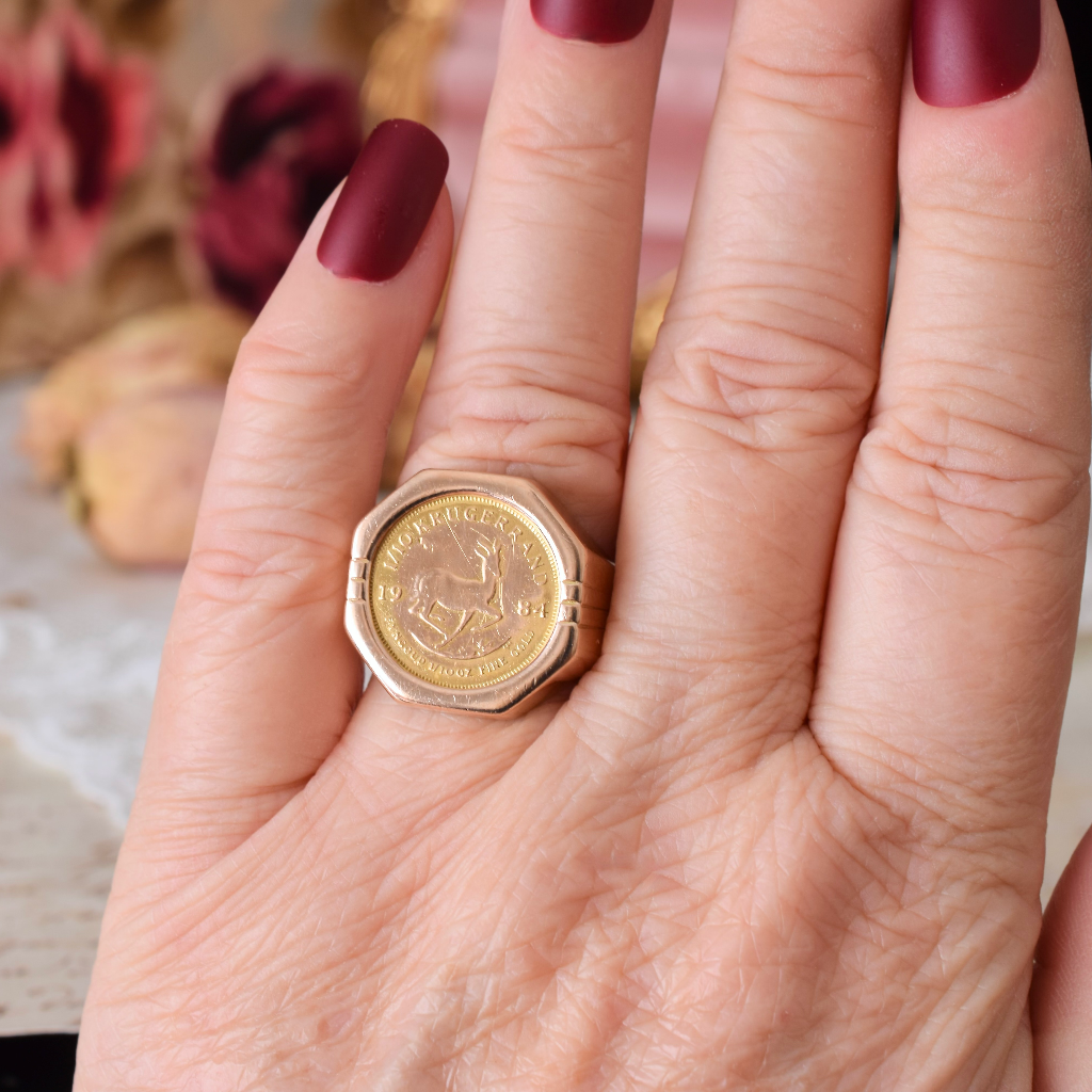 Vintage 14ct And 22ct (916.7) Gold Krugerrand Coin Ring - 1984
