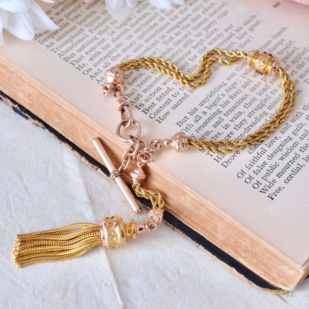 Antique 15ct Two Tone Rose And Yellow Albertina Tassel Bracelet