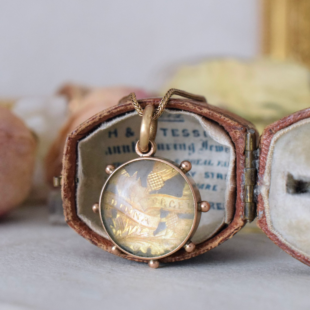 Antique Edwardian 9ct Rose Gold And Rock Crystal ‘Dinna Forget’ Pendant/Charm