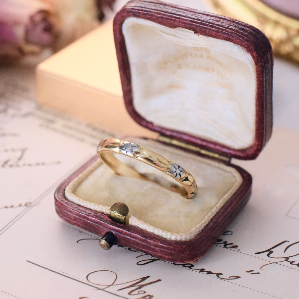 Vintage 18ct Yellow (And White) Gold Cherry Blossom Wedding Style Ring
