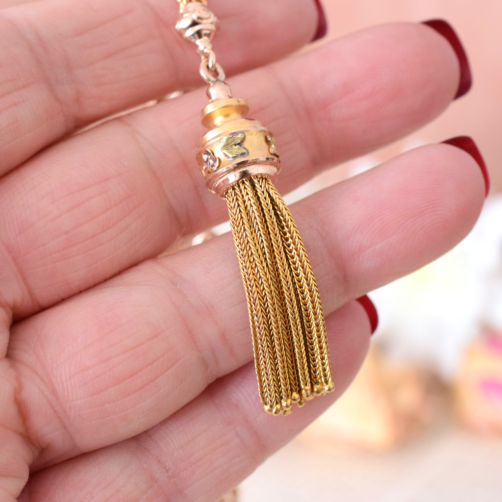 Antique 15ct Two Tone Rose And Yellow Albertina Tassel Bracelet