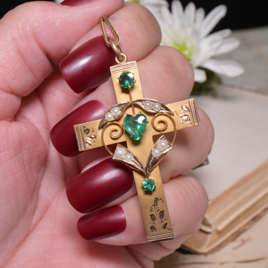 Antique Australian 9ct Rose Gold Garnet Topped Doublet Cross Pendant Circa 1910
