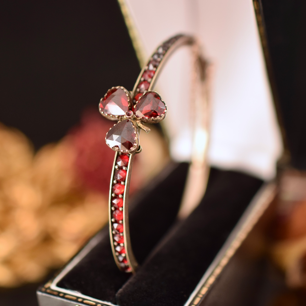 Antique Victorian Bohemian Garnet ‘Three Leaf Clover’ Bangle Circa 1900