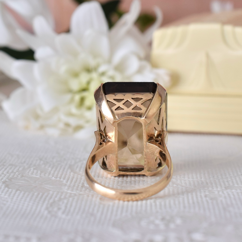 Vintage 14ct Rose Gold 26ct Smoky Quartz Ring