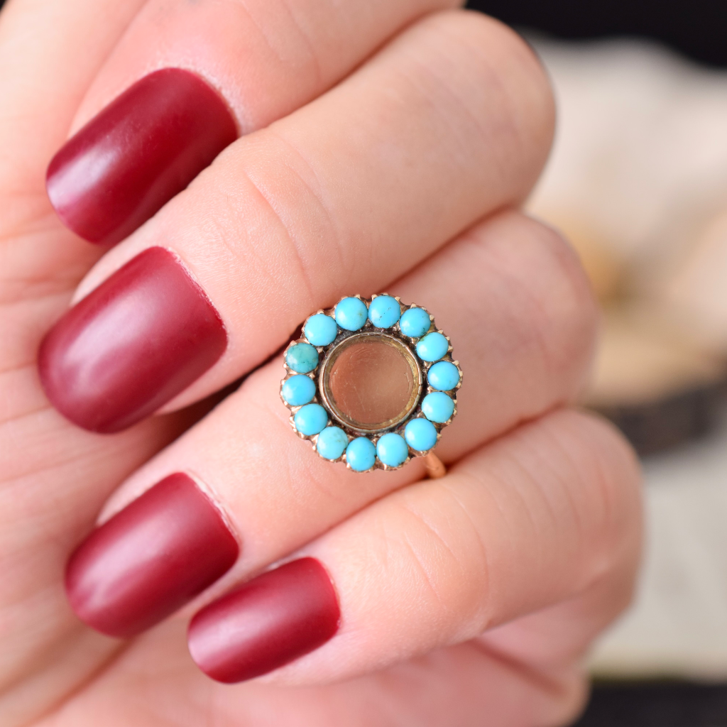 Antique 15ct Rose Gold Persian Turquoise Mourning Ring Circa 1880-1900