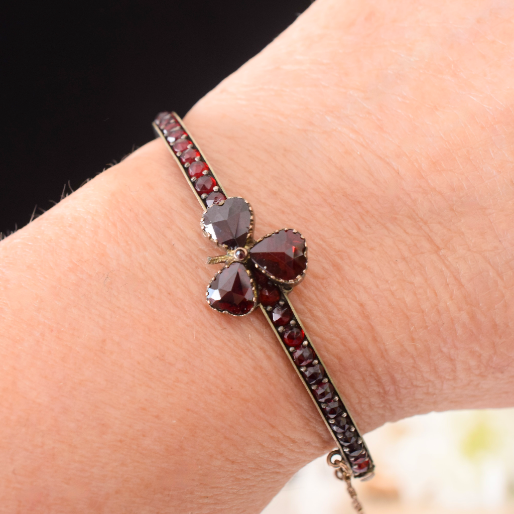 Antique Victorian Bohemian Garnet ‘Three Leaf Clover’ Bangle Circa 1900