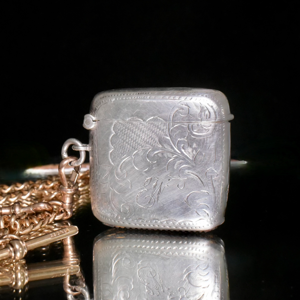 Antique Sterling Silver Large Match Safe Vesta Case - Birmingham 1909