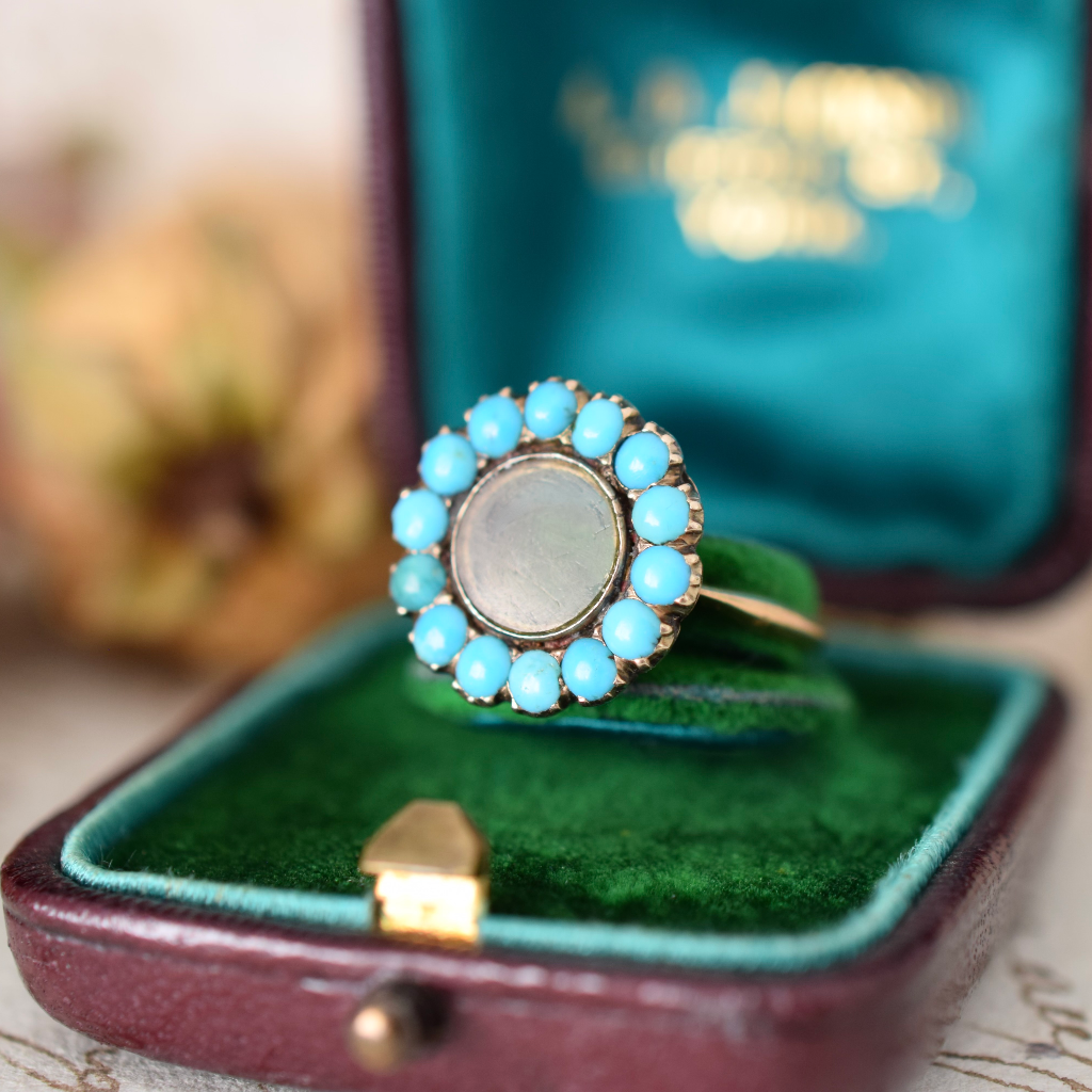 Antique 15ct Rose Gold Persian Turquoise Mourning Ring Circa 1880-1900