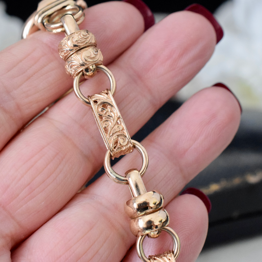Modern 9ct Rose Gold Fancy Floral ‘Rollo’ Link Bracelet 26 Grams