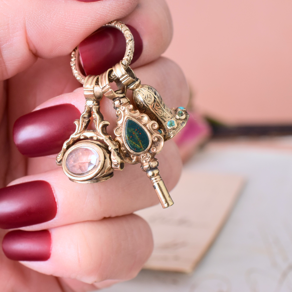 Antique Victorian ‘Gold Cased’ Multi Chatelaine Fob and Split Ring Circa 1880