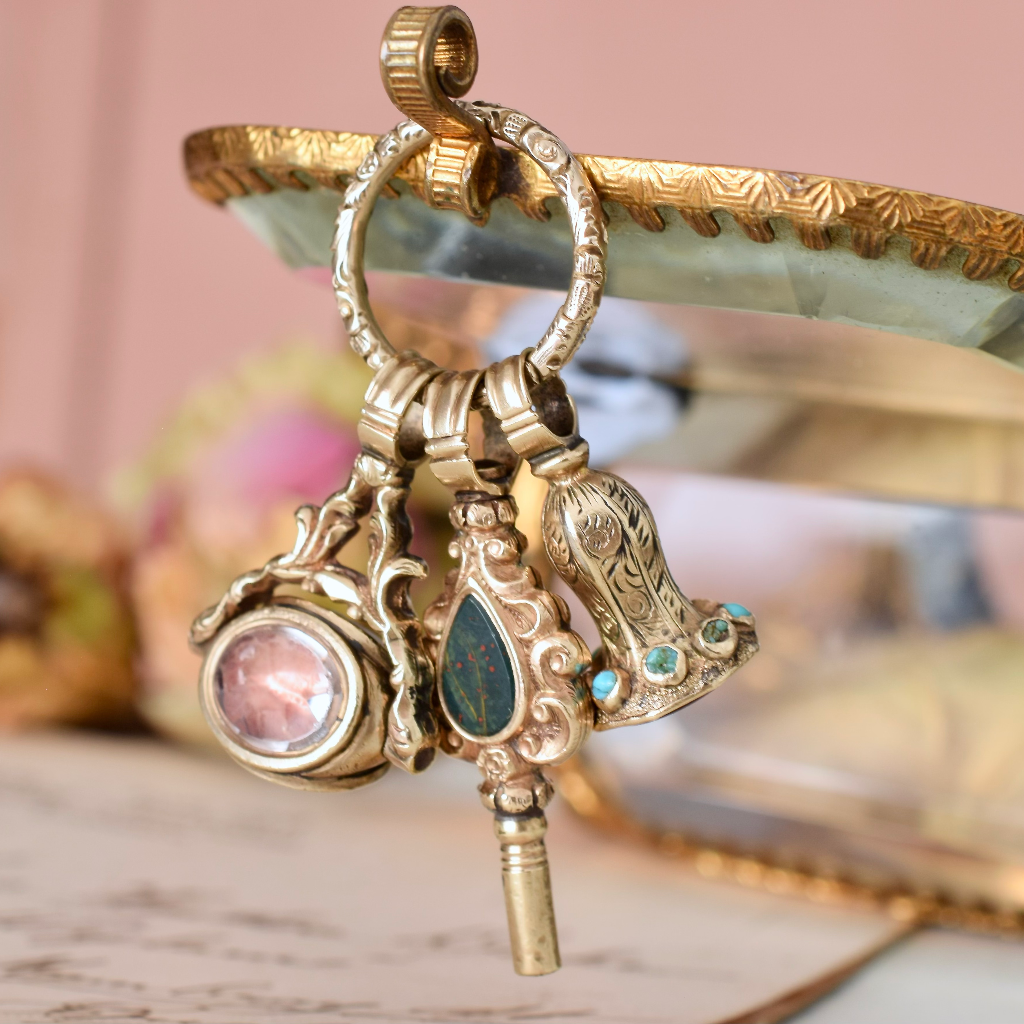 Antique Victorian ‘Gold Cased’ Multi Chatelaine Fob and Split Ring Circa 1880