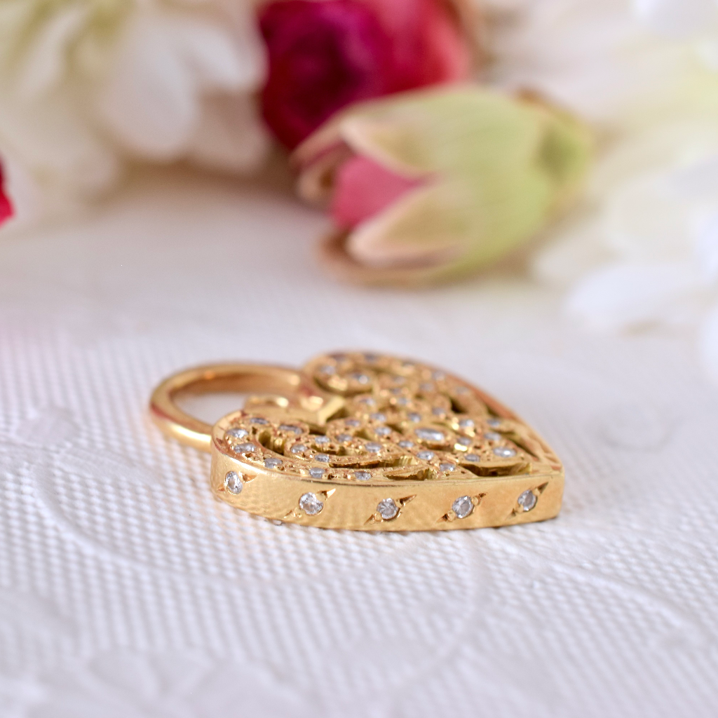 Modern 18ct Yellow Gold And Diamond Heart Padlock