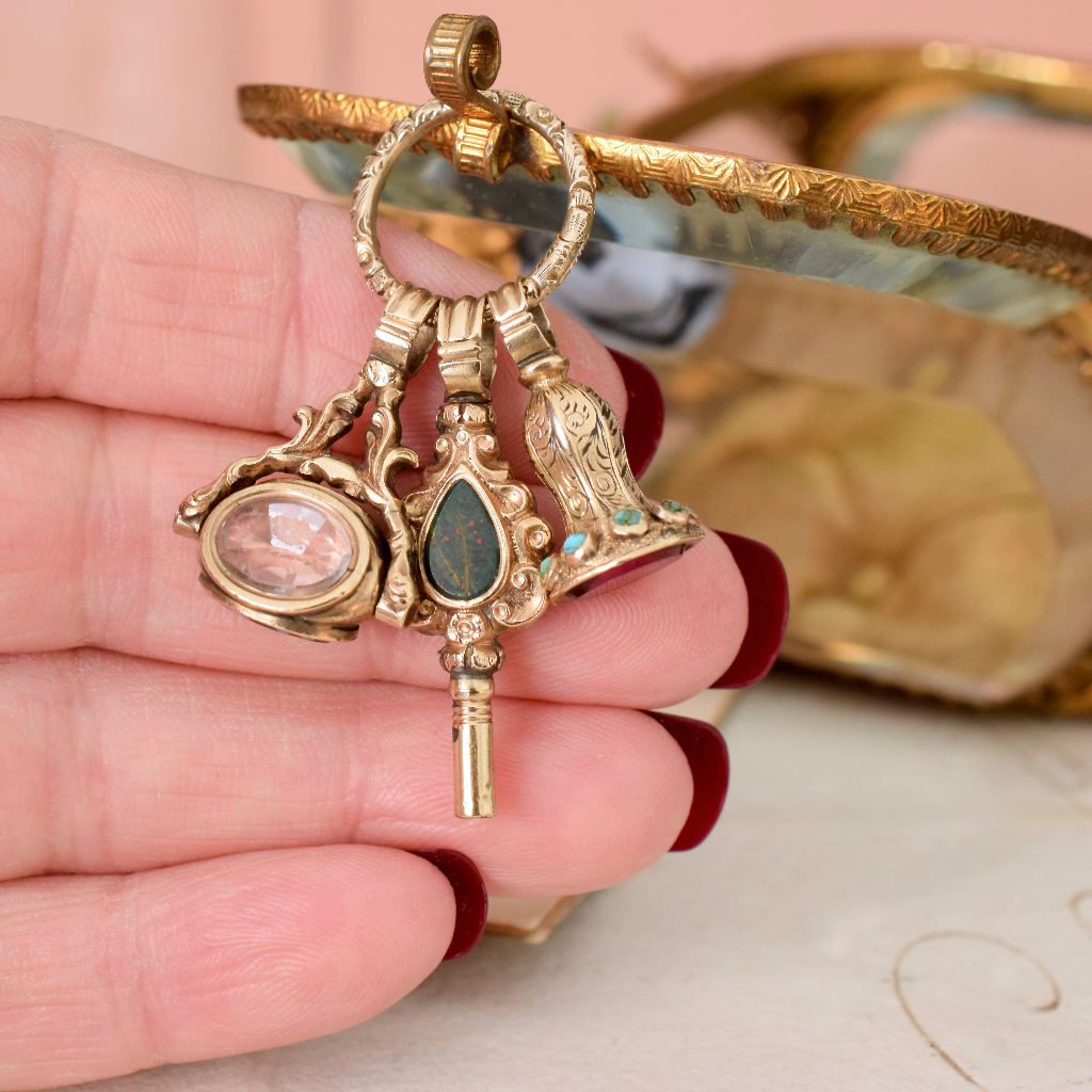 Antique Victorian ‘Gold Cased’ Multi Chatelaine Fob and Split Ring Circa 1880