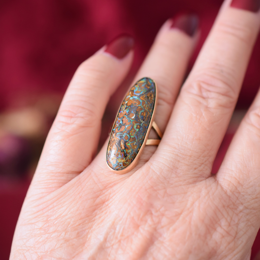 Vintage 9ct Yellow Gold Queensland Koroit Boulder Opal Ring